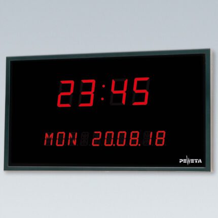 PEWETA 85.514.552 LED-Digitaluhr, 2-zeilig, Uhrzeit/Datum, Ziffernhöhen 57/30 mm, Ziffernfarbe Rot