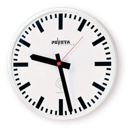 PEWETA 51.271.421 Funkuhr 1,5 V für innen, Ø 400 mm, Zifferblatt weiß, DIN-Balkenziffern