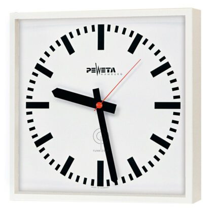 PEWETA 52.281.221 Funkuhr 230 V für innen, 275 x 275 mm, Zifferblatt weiß, DIN-Balkenziffern