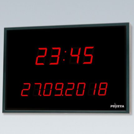 PEWETA 42.515.551 LED-Digitaluhr, 2-zeilig, Uhrzeit/Datum, Ziffernhöhen 57/45 mm, Ziffernfarbe Rot